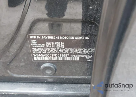 2015 BMW 528I from USA, damaged, VIN WBA5A5C52FD518987